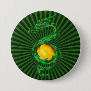 Chinese Year of the Dragon Jade Green 3 Inch Round Button