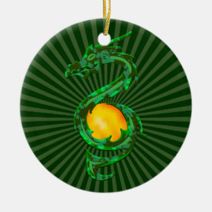 Chinese Year of the Dragon Jade Green Ceramic Ornament