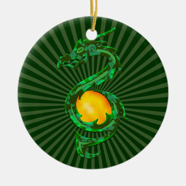 Chinese Year of the Dragon Jade Green Ceramic Ornament (Front)