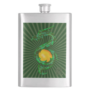 Chinese Year of the Dragon Jade Green Hip Flask