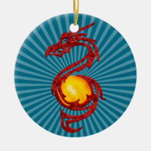 Chinese Year of the Dragon Metalic Red Ceramic Ornament