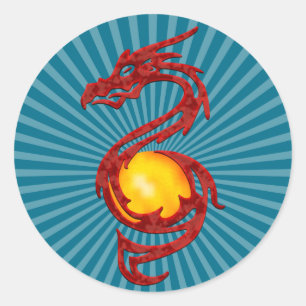 Chinese Year of the Dragon Metalic Red Classic Round Sticker