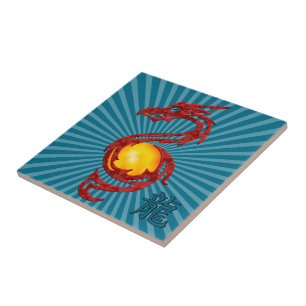 Chinese Year of the Dragon Metalic Red Tile