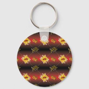 Chinese Year of the Ox Elegant Floral Red on Black Keychain