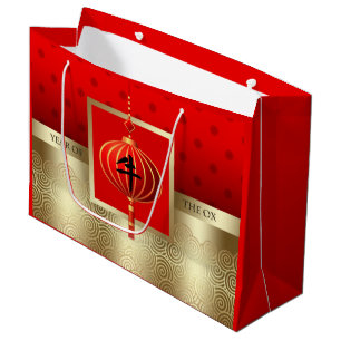Chinese Year of the Ox Red   Gold Large Gift Bag