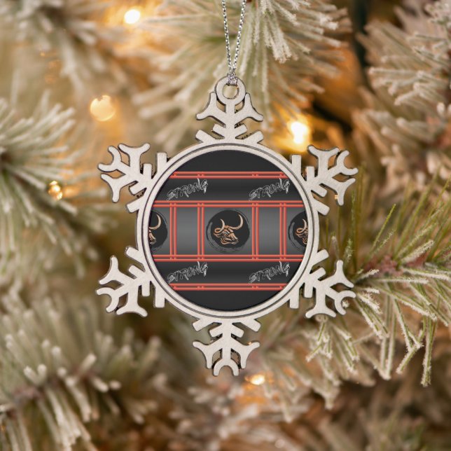 Chinese Year of the Ox - Strong Snowflake Pewter Christmas Ornament (Tree)