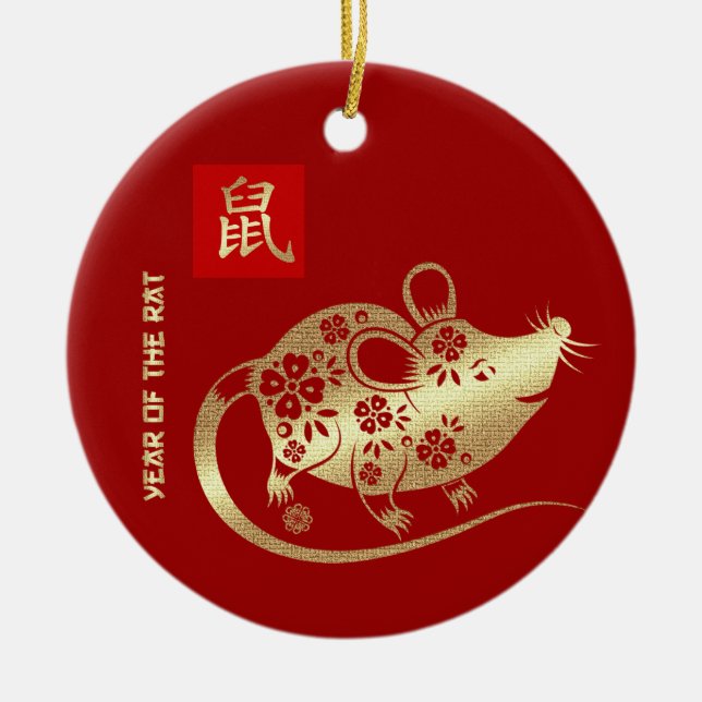 Chinese Year of the Rat | Custom Year Gift Ceramic Ornament (Front)