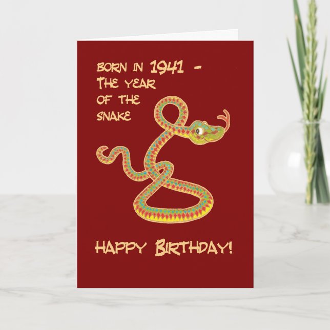Chinese Year of the Snake Birthday Card, 1941 Holiday Card (Front)