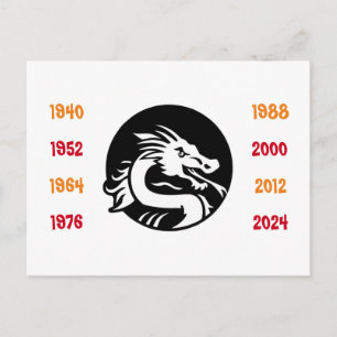 Chinese Years of the Dragon 1940 to 2024 Postcard