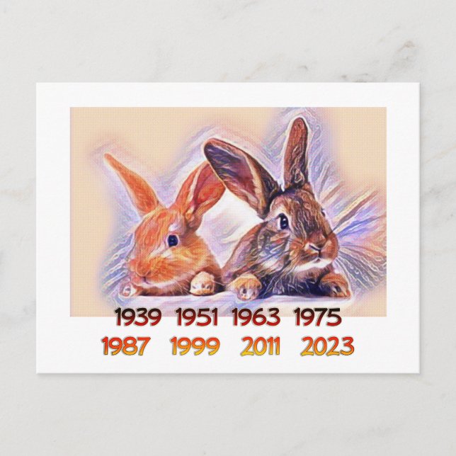 Chinese Years of the Rabbit stylized art Postcard (Front)
