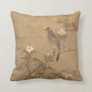Chinese Yuan Dynasty Flowers & Birds Oriental Art Throw Pillow