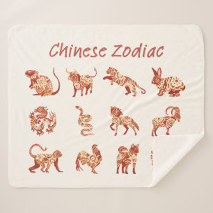 Chinese Zodiac Animal Sign Sherpa Blanket