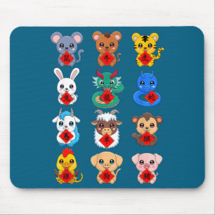 Chinese Zodiac Animal Signs Lunar New Year  Mouse Pad