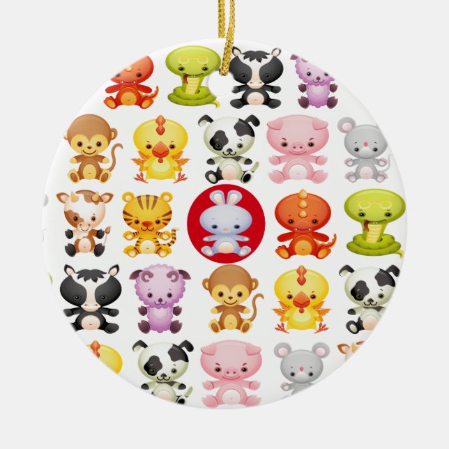 Chinese Zodiac Animals Year of the Rabbit Ceramic Ornament (Front)