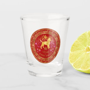 Chinese Zodiac Dog Red/Gold ID542 Shot Glass