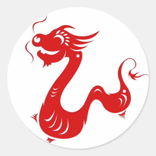 CHINESE ZODIAC DRAGON PAPERCUT ILLUSTRATION CLASSIC ROUND STICKER (Front)