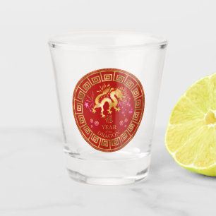 Chinese Zodiac Dragon Red/Gold ID542 Shot Glass