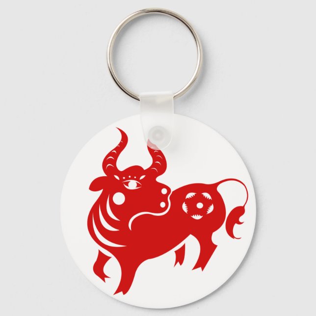 CHINESE ZODIAC OX PAPERCUT ILLUSTRATION KEYCHAIN (Front)