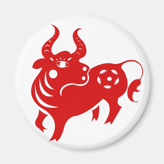 CHINESE ZODIAC OX PAPERCUT ILLUSTRATION MAGNET (Front)