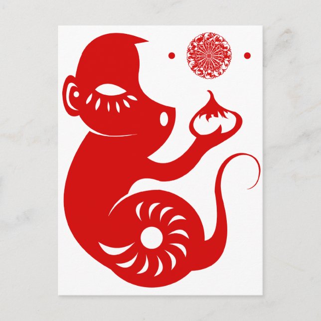 CHINESE ZODIAC PAPERCUT MONKEY ILLUSTRATION POSTCARD (Front)