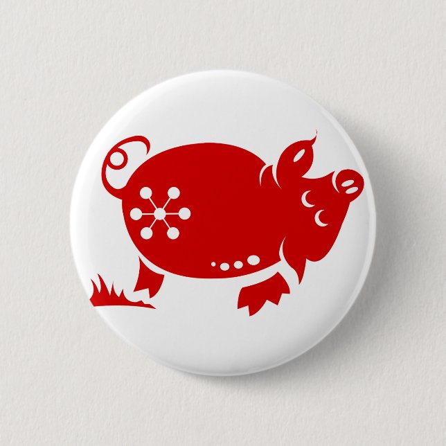 CHINESE ZODIAC PIG PAPERCUT ILLUSTRATION 2 INCH ROUND BUTTON (Front)