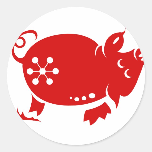 CHINESE ZODIAC PIG PAPERCUT ILLUSTRATION CLASSIC ROUND STICKER (Front)