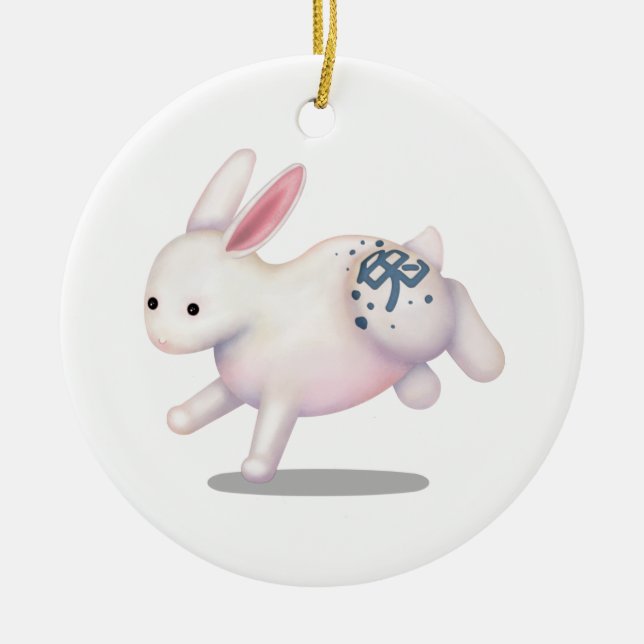 Chinese Zodiac Rabbit Cute Astrology Sign Ceramic Ornament (Front)