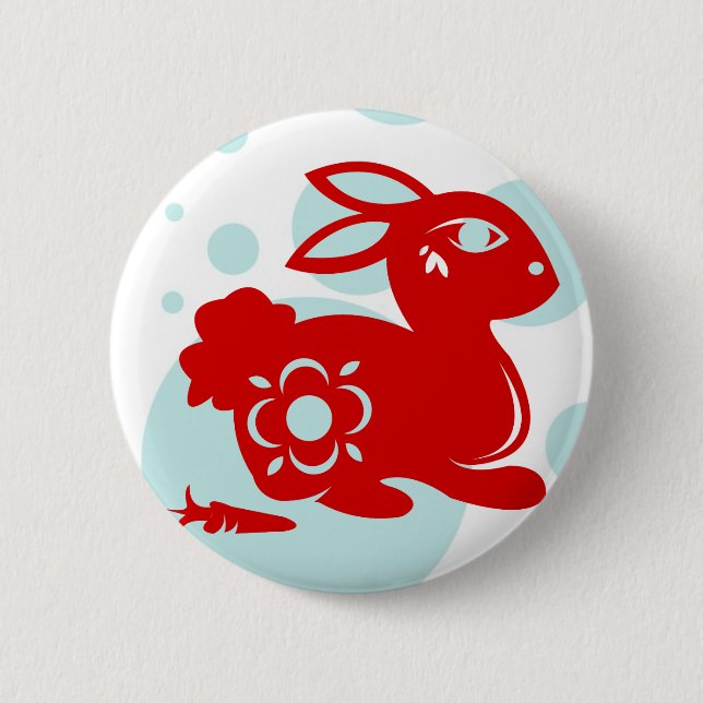 CHINESE ZODIAC RABBIT PAPERCUT ILLUSTRATION 2 INCH ROUND BUTTON (Front)