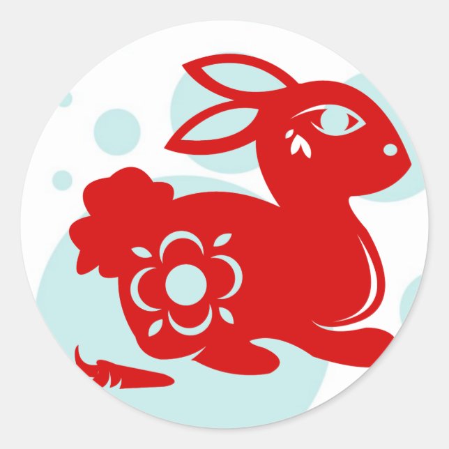 CHINESE ZODIAC RABBIT PAPERCUT ILLUSTRATION CLASSIC ROUND STICKER (Front)