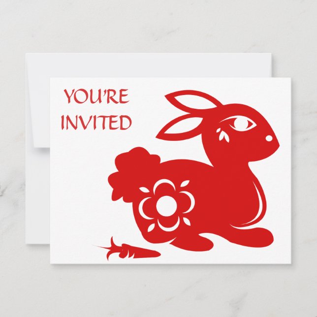CHINESE ZODIAC RABBIT PAPERCUT ILLUSTRATION INVITATION (Front)