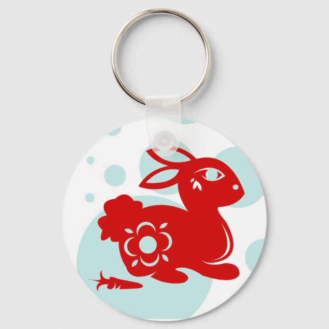 CHINESE ZODIAC RABBIT PAPERCUT ILLUSTRATION KEYCHAIN (Front)