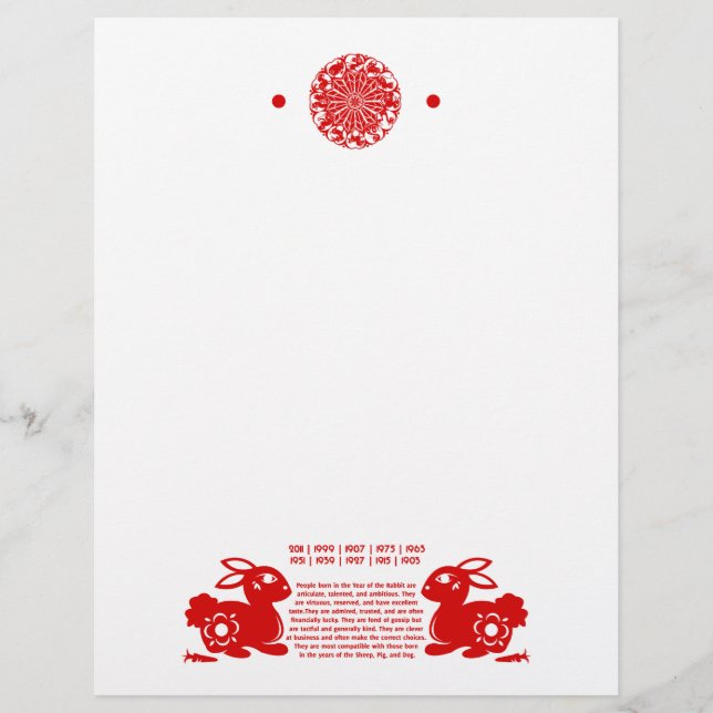 CHINESE ZODIAC RABBIT PAPERCUT ILLUSTRATION LETTERHEAD (Front)
