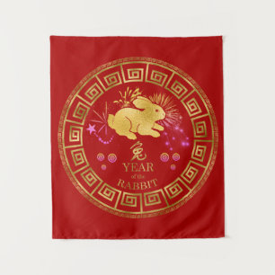 Chinese Zodiac Rabbit Red/Gold ID542 Tapestry