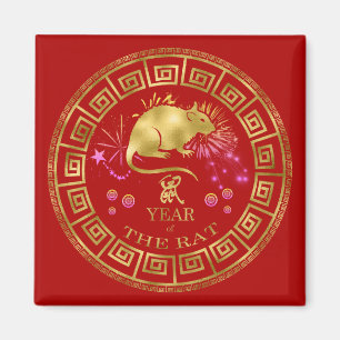 Chinese Zodiac Rat Red/Gold ID542 Magnet