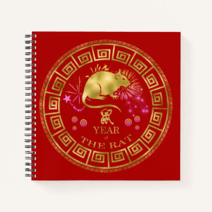 Chinese Zodiac Rat Red/Gold ID542 Notebook
