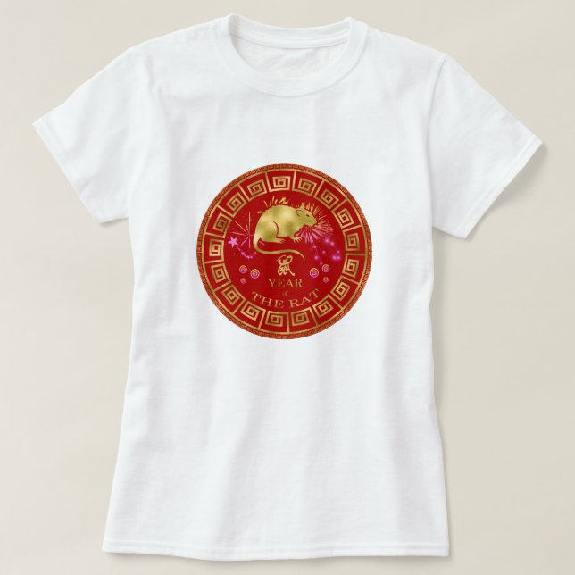 Chinese Zodiac Rat Red/Gold ID542 T-Shirt (Design Front)
