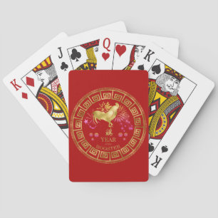 Chinese Zodiac Rooster Red/Gold ID542 Playing Cards