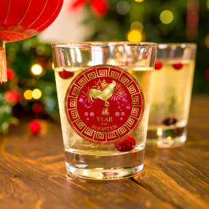 Chinese Zodiac Rooster Red/Gold ID542 Shot Glass