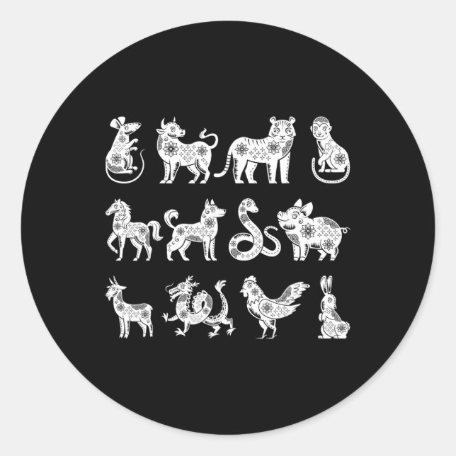 Chinese Zodiac Signs Lunar Chinese New Year  Classic Round Sticker (Front)