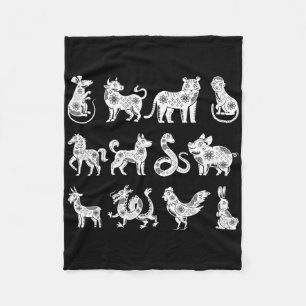 Chinese Zodiac Signs Lunar Chinese New Year  Fleece Blanket