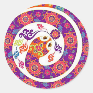 Chinese Zodiac Snake Colourful Series Classic Round Sticker