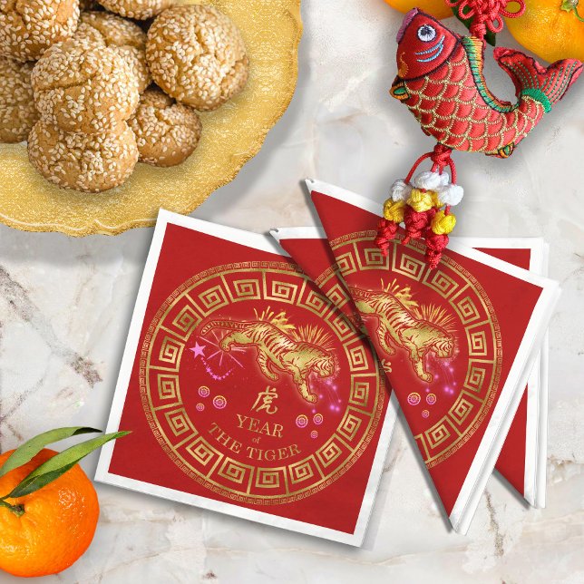 Chinese Zodiac Tiger Red/Gold ID542 Napkin (Creator Uploaded)