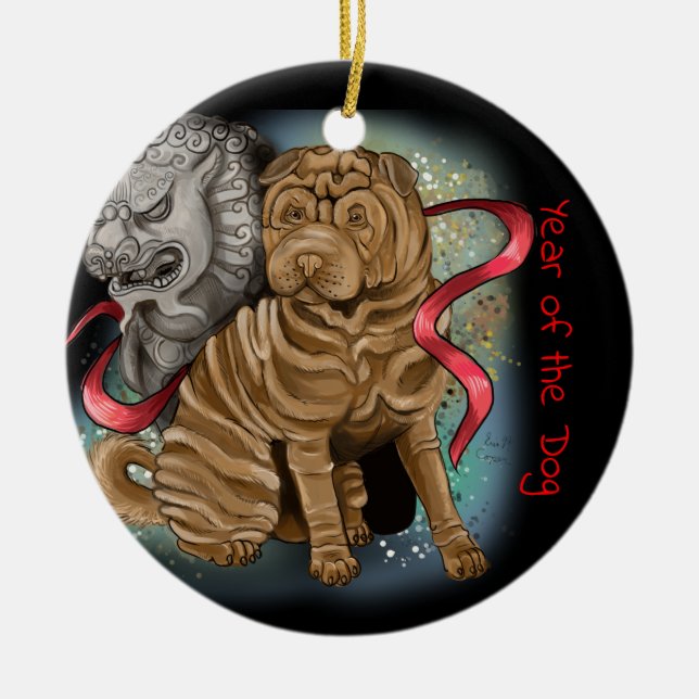 Chinese Zodiac Year of the Dog Ceramic Ornament (Front)