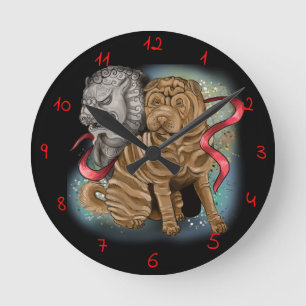 Chinese Zodiac Year of the Dog Sher Pei Round Clock