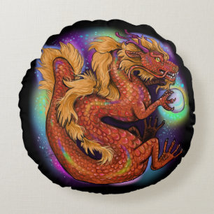 Chinese Zodiac Year of the Dragon Round Pillow