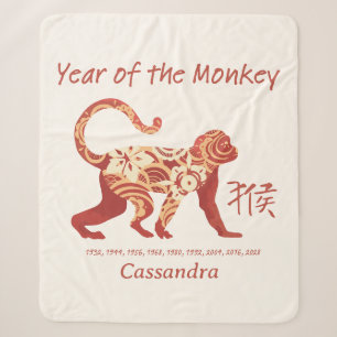 Chinese Zodiac Year Of The Monkey Animal Sign  Sherpa Blanket