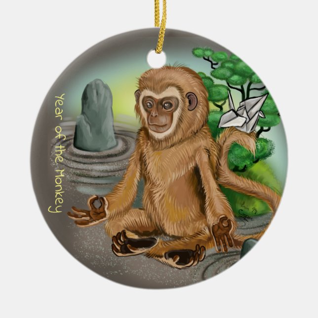 Chinese Zodiac Year of the Monkey Ceramic Ornament (Front)