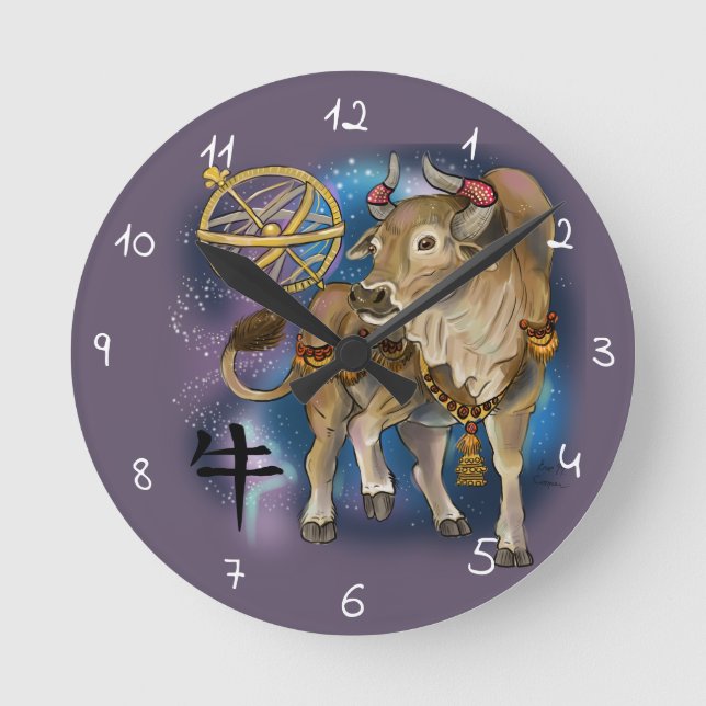 Chinese Zodiac Year of the Ox Round Clock (Front)