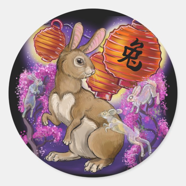 Chinese Zodiac Year of the Rabbit Classic Round Sticker (Front)