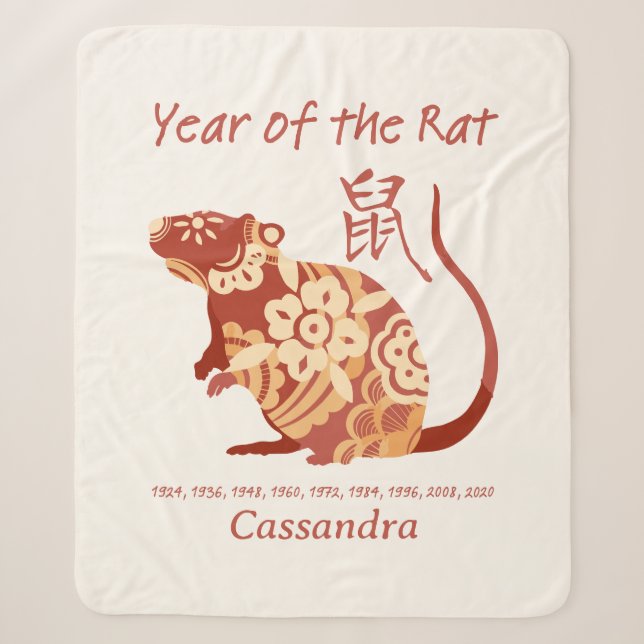 Chinese Zodiac Year Of The Rat Animal Sign  Sherpa Blanket (Front)